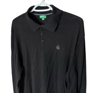 UNITED COLORS OF BENETTON Men’s Black Long Sleeve Polo Shirt Size Large